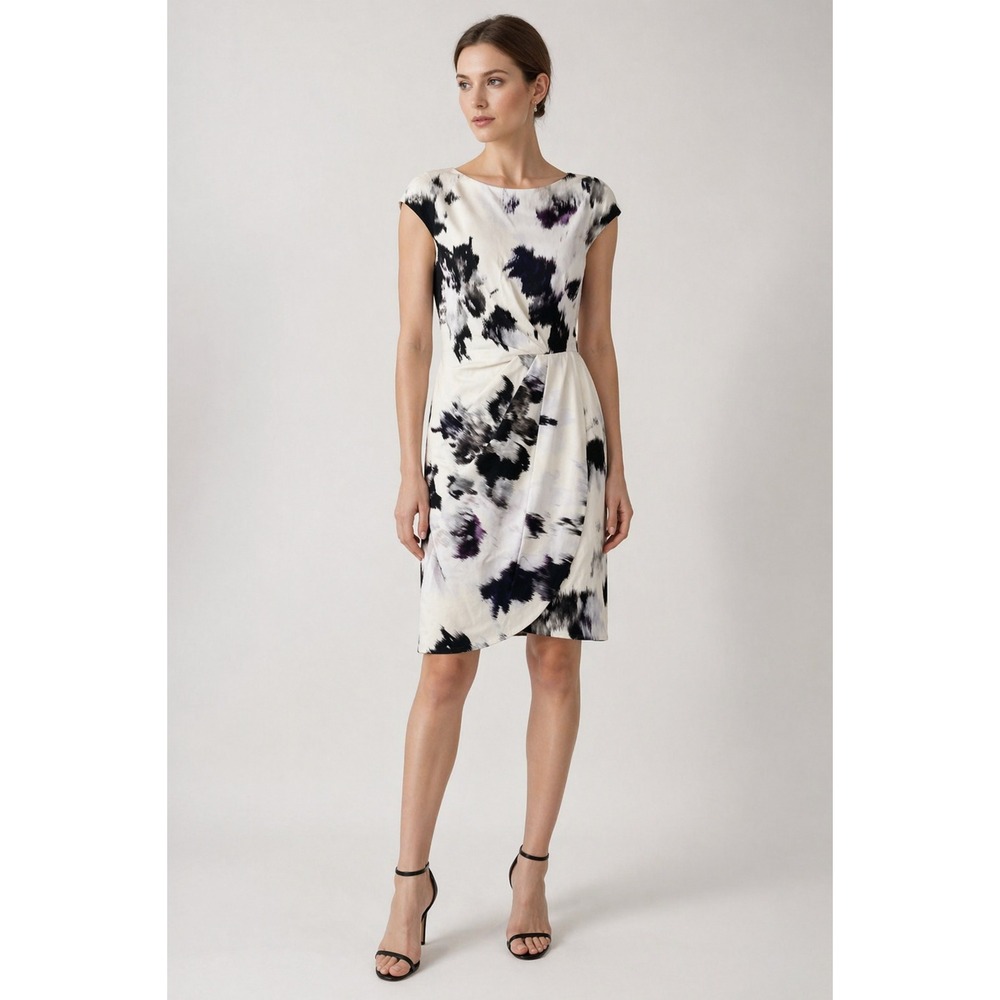 Lela Rose Sheath Dress Womens 6‎ Cream Black Purple Abstract Ikat Excellent